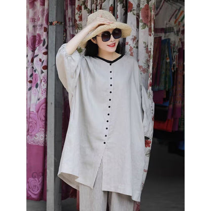 summer new retro literary oversized loose age reduction casual style long temperament cardigan top women