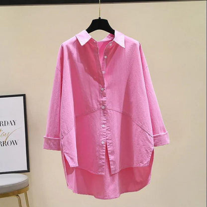Long-sleeved shirt women's  spring new Korean version of fashion solid color temperament loose Popular casual shirt top