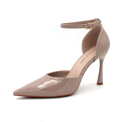 2025 993-1 High Heel Sandals 2025 New Patent Leather Commuter Thin Heel High Heels Professional OL Baotou Hollow Sandals Women