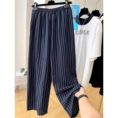 summer new high-end drape elastic waist temperament striped loose thin straight casual pants children