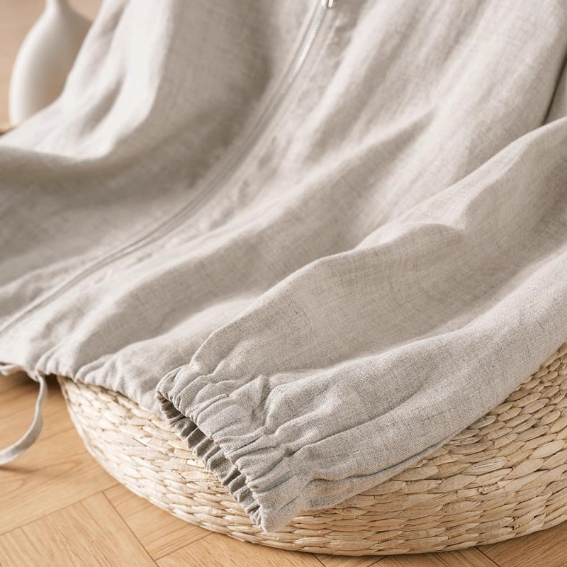 spring and summer new literary and retro solid color simple cotton and linen hooded jacket trench coat bat sleeve blouse anti-sun