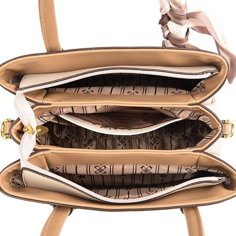 2025 Handbag Women's new splicing contrasting color bag Fashion high-end shoulder bag Large capacity commuter women's tote bag