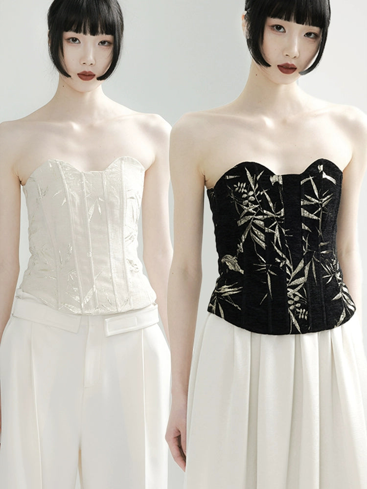 APOZi collection [ink reset] new Chinese golden bamboo two-color tube top thin backless top women