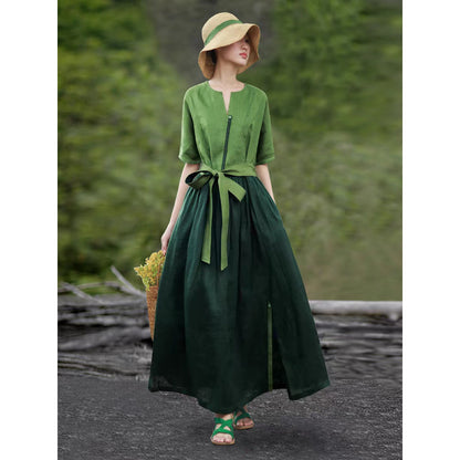 Ethnic style literary and retro women's clothing  summer new cotton and linen dress literary and retro thin temperament dress