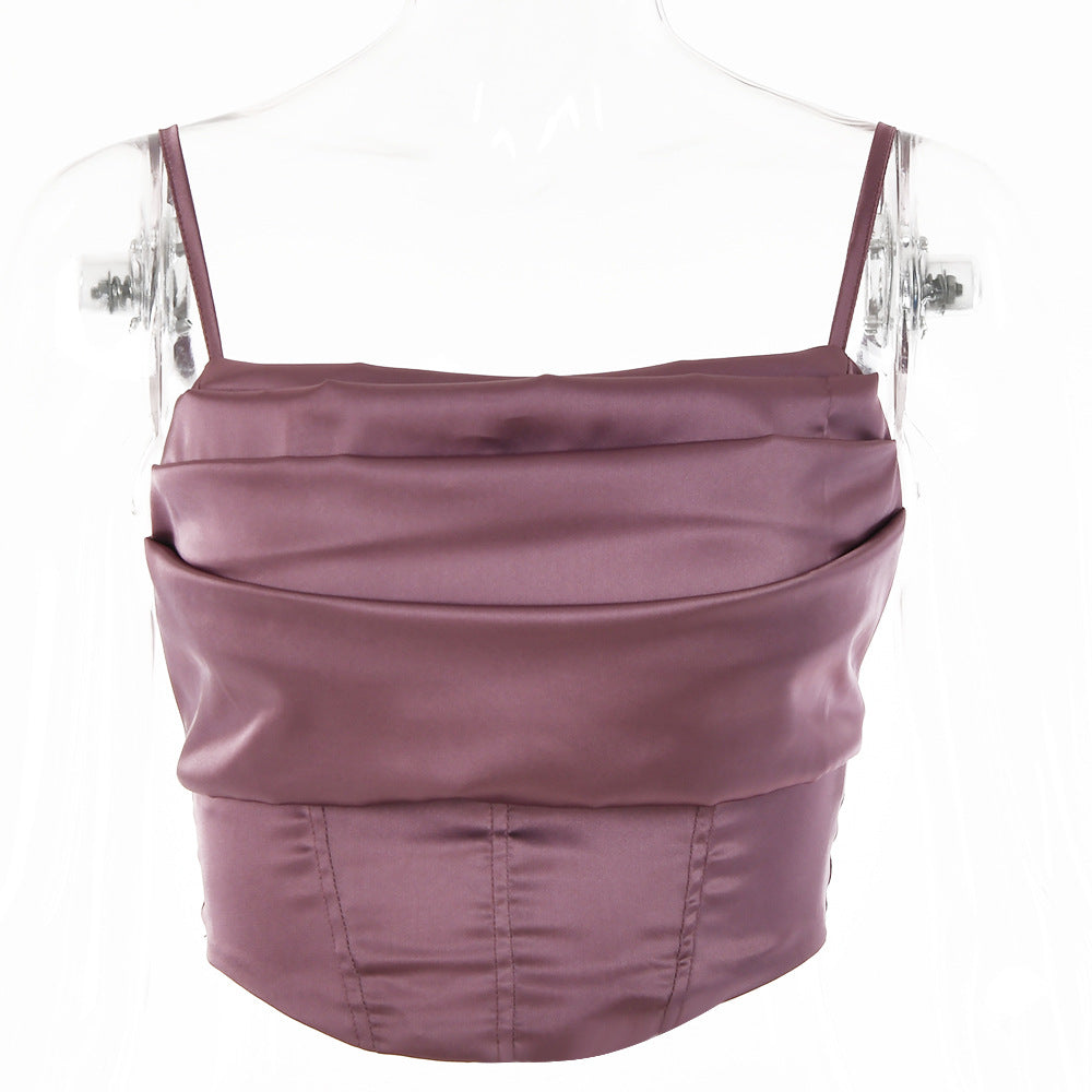 2025 Popular trade hot-selling  summer new top fashionable drape collar design halter suspender sexy tube top T-shirt