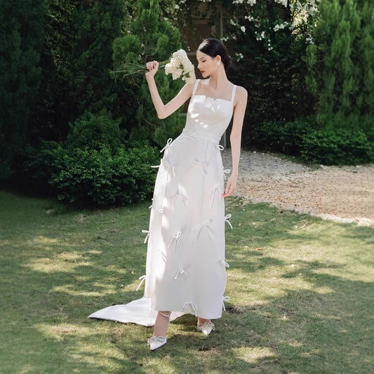 2025 bride sexy suspender light wedding dress satin welcome wedding dress Mori tie license registration small dress skirt women wholesale