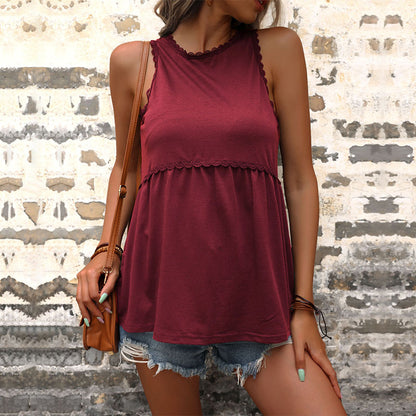 LOVEVOP New popular New Summer Casual 2025 Doll Shirt Top Lace Splicing Sleeveless Vest Women
