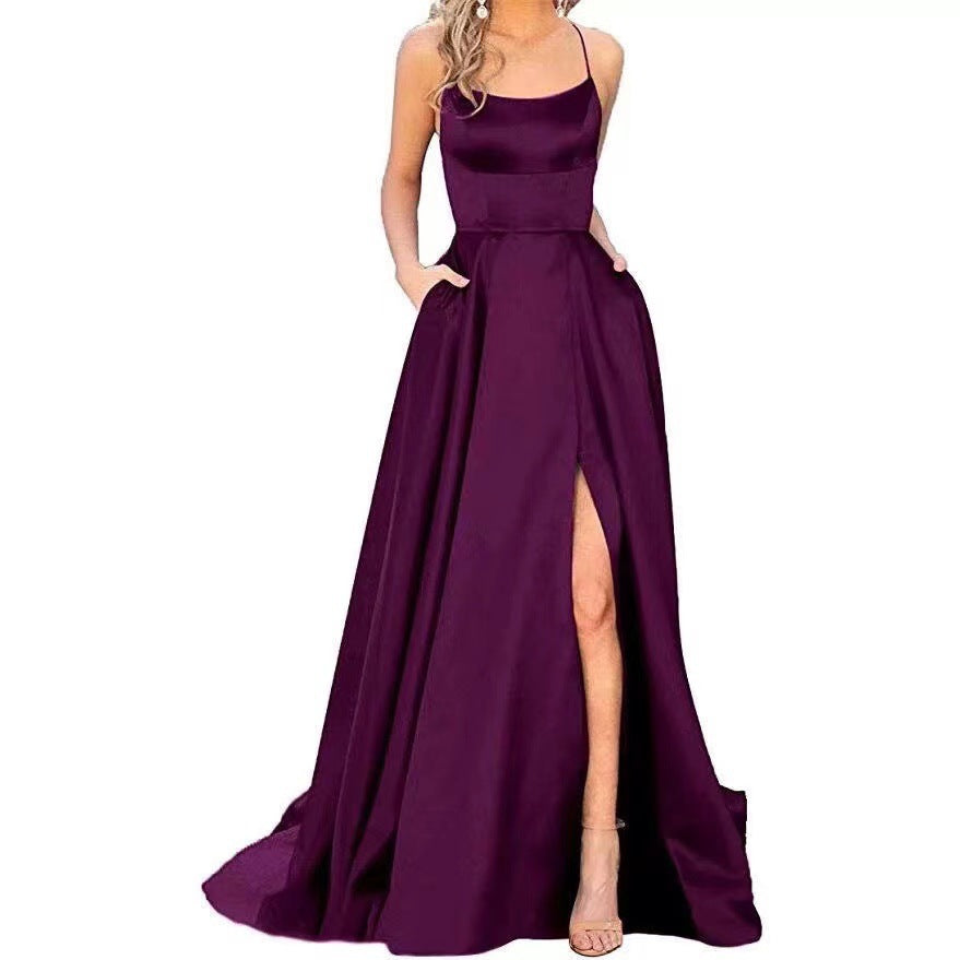2025 color 2025 bridesmaid clothes, long dress, thin off-the-shoulder girlfriend,  fashion bridesmaid evening dress