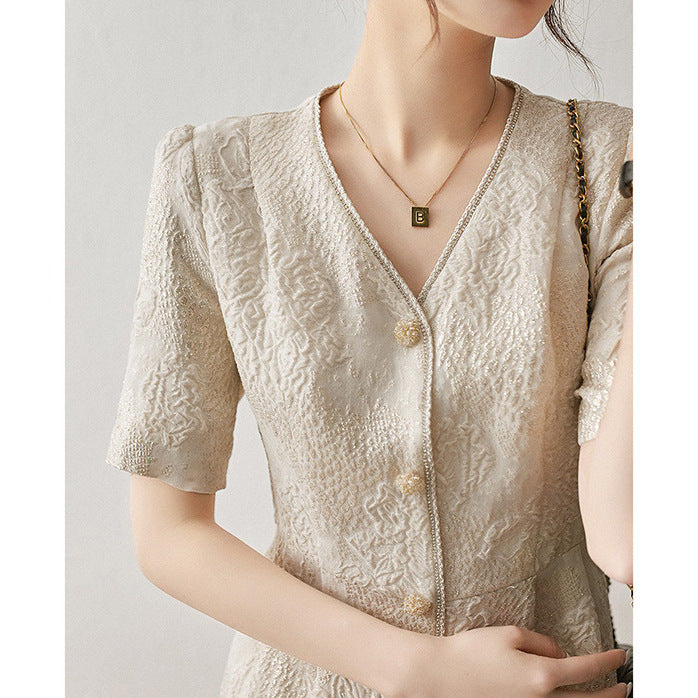 2025 High-end heavy jacquard silk skirt new Chinese cheongsam mulberry silk dress  summer new women's clothing