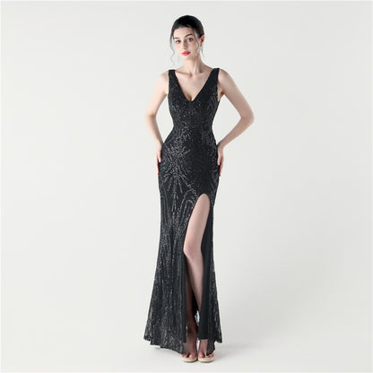33321 #Heavy Industry Fish Bone Primary Styling Strap Women's Social Dinner Fish Tail Backless Evening Dress 2025 New