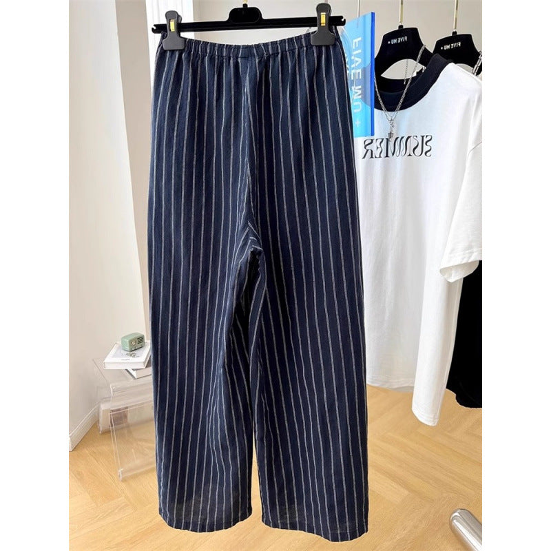 summer new high-end drape elastic waist temperament striped loose thin straight casual pants children
