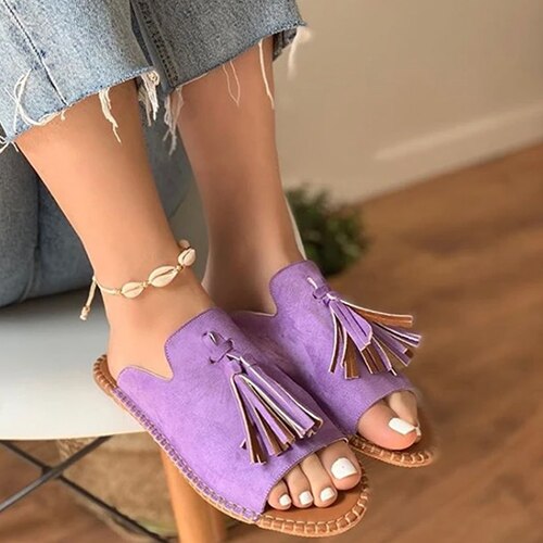 Back to school outfit  lovevop Summer Female Flat Slippers New Sewing Open Toe Footwear Women's Fashion Tassel Comfortable Shoes Ladies Leopard Plus Size