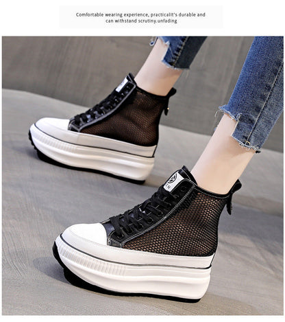 lovevop  Women Summer Shoes Boots Ankle  Spring Autumn Platform Wedge Sneakers Shoes 7.5Cm Breathable Air Mesh Summer Boots