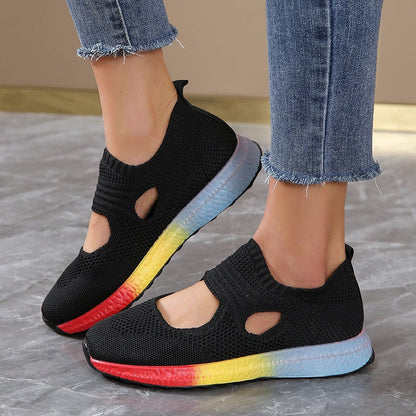 lovevop Women's New Sneakers Platform Breathable Casual Shoes Female Light Vulcanized Flats Shoes Spring and Summer Slip on Flat Shoes