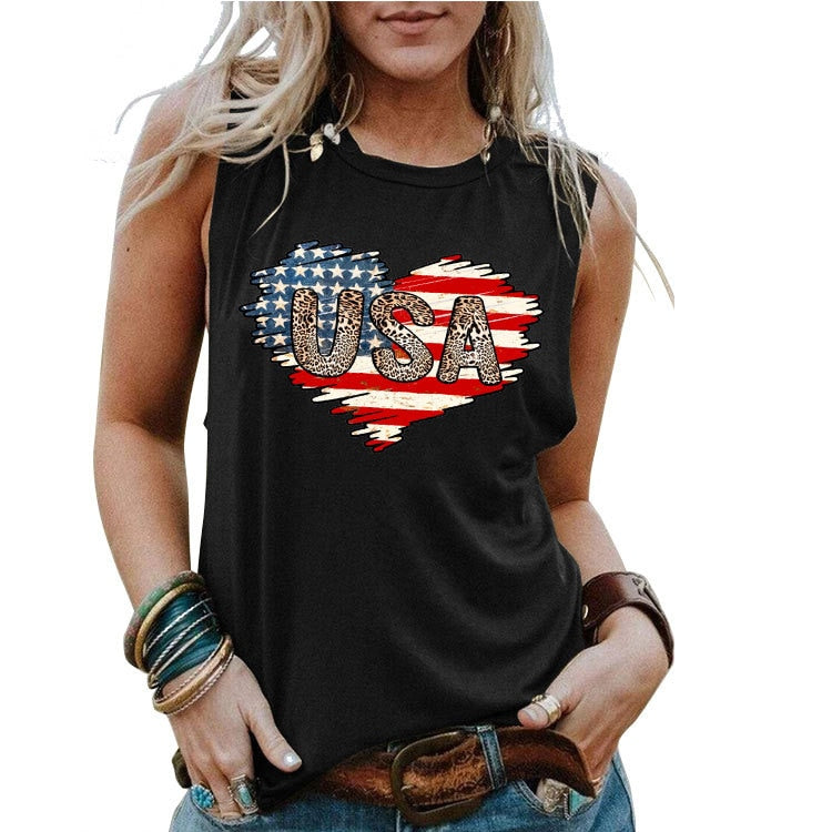 USA American Flag 3D Print Tank Tops Oversized Women Sleeveless Vest Y2k Streetwear Off Shoulder Camisole Harajuku Clothing