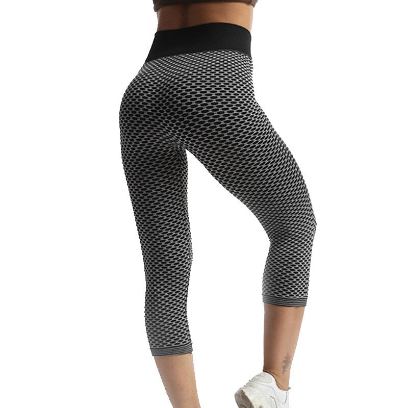 VISNXGI Grid Tight Yoga Pants Women Seamless High Waist Leggings Breathable Gym Fitness Push Up Clothing Workout Capris Mid-Calf