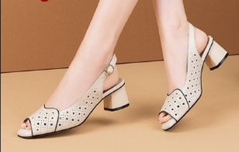 lovevop Summer Woman Sandals Open Toe Pumps Back Strap Mid Heels Dress Shoes Peep Toe Ladies Shoes Sandalias Mujer Pumps Escarpins