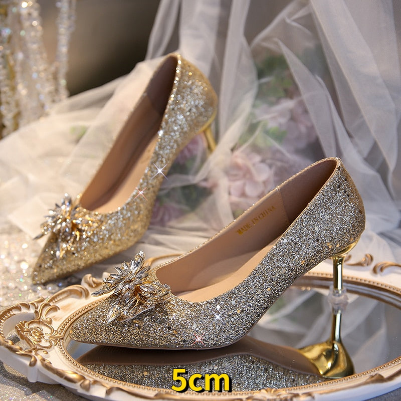 Christmas Gift Summer Pointed Crystal Fairy Ladies Wind Sandals Rhinestone Butterfly-Knot Transparent High Heel Women Sandals Fashion Shoes