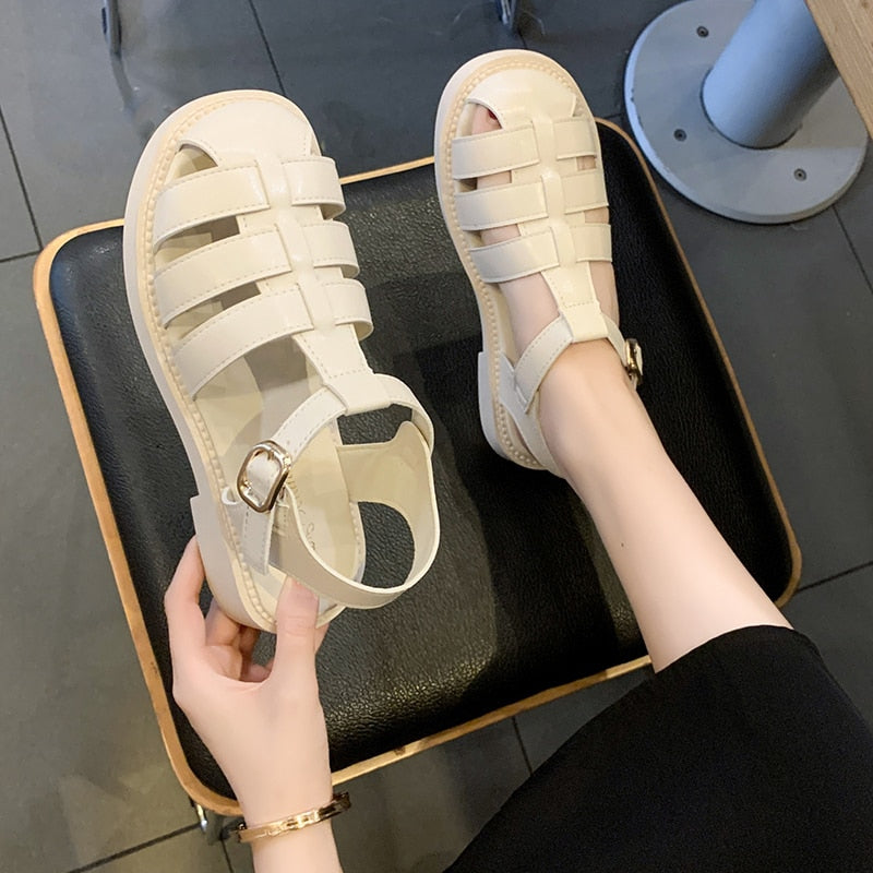 Back to college New Summer Sandals Women's Casual Trend Platform Low Heel Elegant Beach Fashion Gladiator Weave Comfort Free Shipping