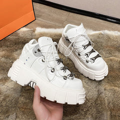 Thanksgiving  lovevop  Punk Style Women Sneakers Lace-Up 6CM Platform Shoes Woman Creepers Female Casual Flats Metal Decor Tenis Feminino