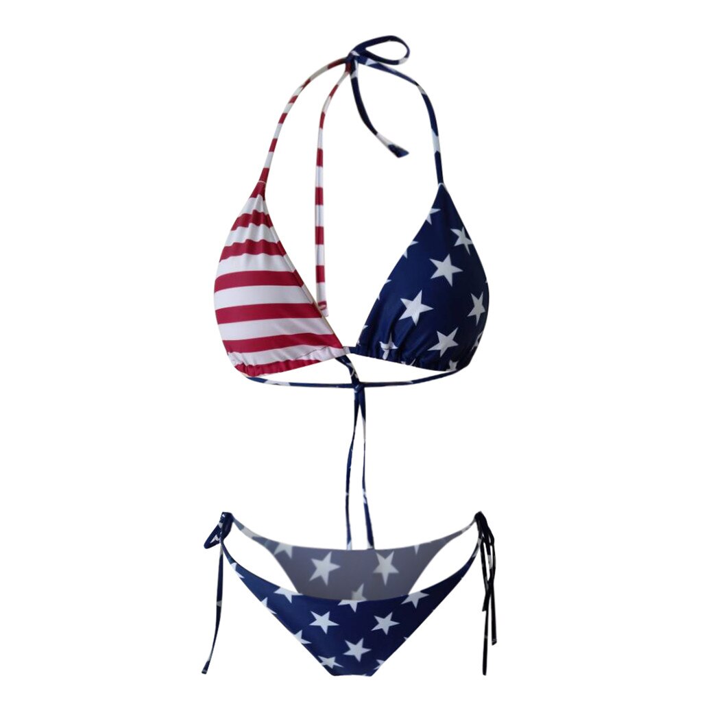 American Flag Swimsuit Women Micro Bikini Set Sexy Halter Bra G-string Bikini Split Swimwear Female Low Waist Bathing Suit