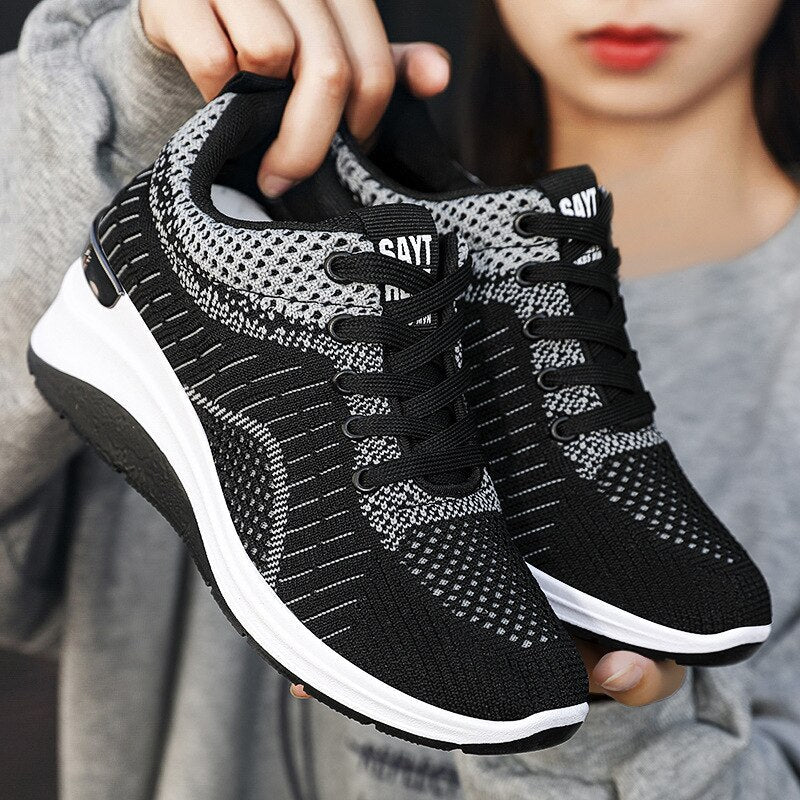 lovevop  Ladies Platform Sneakers Fashion Versatile Flat Sneakers Mesh Breathable Ladies Casual Shoes Zapatos Casuales De Mujer