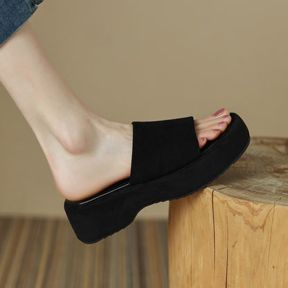 lovevop Flock Shoes Woman's Slippers Low Platform Slides Shale Female Beach Fashion  Summer Sabot Soft Luxury Hoof Heels Basic Rome