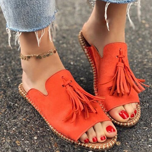 Back to school outfit  lovevop Summer Female Flat Slippers New Sewing Open Toe Footwear Women's Fashion Tassel Comfortable Shoes Ladies Leopard Plus Size