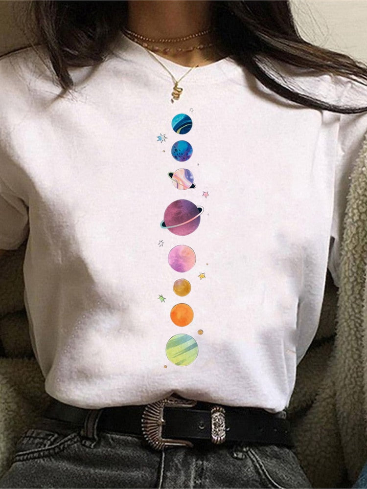 Women's Planets Print Aesthetic Graphic Women T-shirt