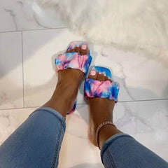 Back  To School Outfit  lovevop Woman Square Toe Tie Dye Slippers Women Mixed Color Pleated Slides  Flats Female Shoes Ladies Summer Beach Footwear Big Size