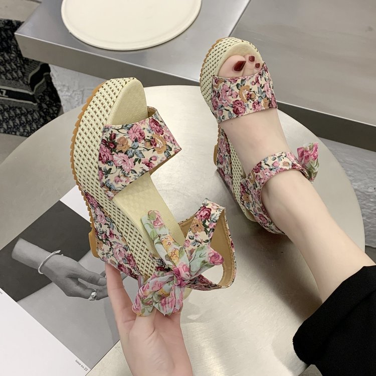 Back to school outfit lovevop  INS Hot Lace Leisure Women Wedges Heeled Women Shoes Summer Sandals Party Platform High Heels Shoes Woman