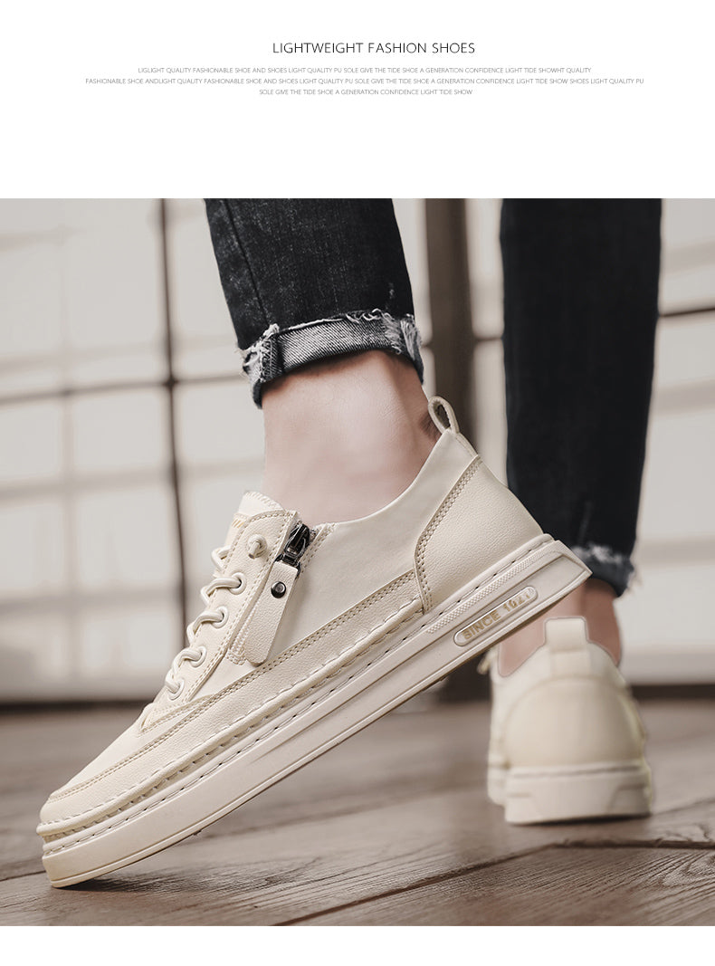 Back to college Summer Men Ice Silk Casual Shoes Fashion Casual Shoes Leather Trend Flat Shoes Korean Plate Shoes Student Zipper  Breathable