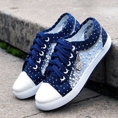 Back to school lovevop  Women Canvas Chain Metal Lace Vulcanized Female Summer Lace-Up Breathable Fashion Footwear Ladies New Casual Comfort Flat