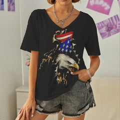 Summer Fashion American Flag USA 3D Print T-Shirts Women T Shirt Y2k Tops Woman V Neck Tees Female Harajuku Oversized Clothing
