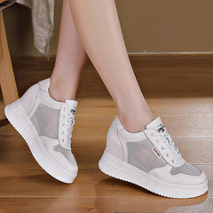 lovevop  Spring Autumn Women Casual Shoes Genuine Leather 7Cm Platform Wedge Sneakers Summer Shoes Women Air Mesh Breathable Shoes