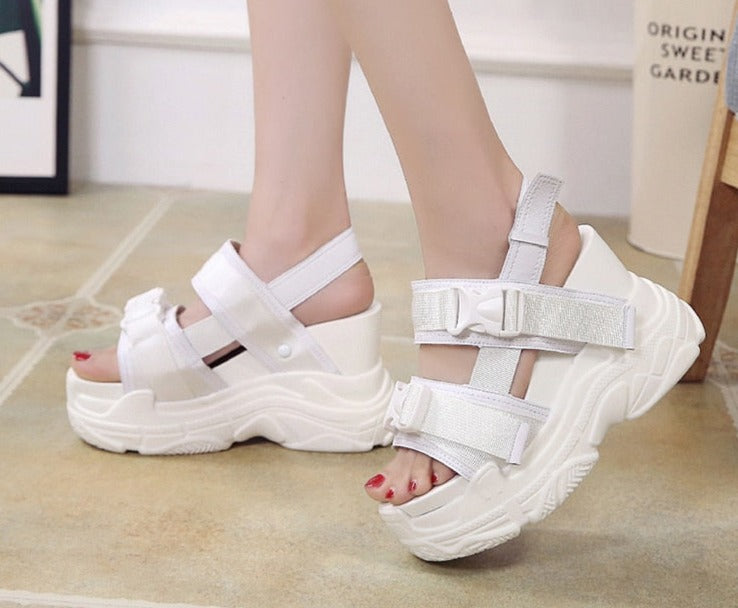 lovevop  12Cm High Heeled Sandals Female Slides Shoes Thick Bottom Summer 2024 New Women's Shoes Wedge With Open Toe Platform Shoes