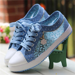 Back to school lovevop  Women Canvas Chain Metal Lace Vulcanized Female Summer Lace-Up Breathable Fashion Footwear Ladies New Casual Comfort Flat