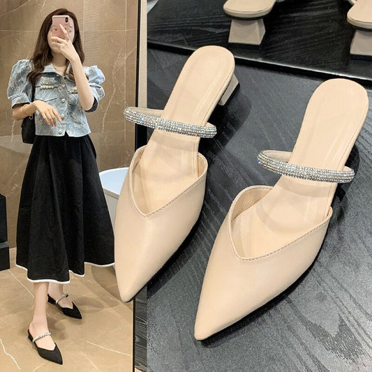 lovevop Fashion Sandals Women Pointed Simple Pumps New Banquet Dress Shoes Square Heel Mature Green Single Shoes Size 43 Chaussure Femme