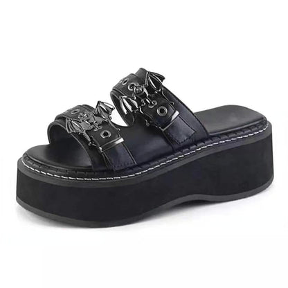 lovevop  Large Size Women Summer Slippers Shoes Woman Black Gothic Punk Round Toe Platform Sandals Shoes Female Heel Slide Wedges Sandal