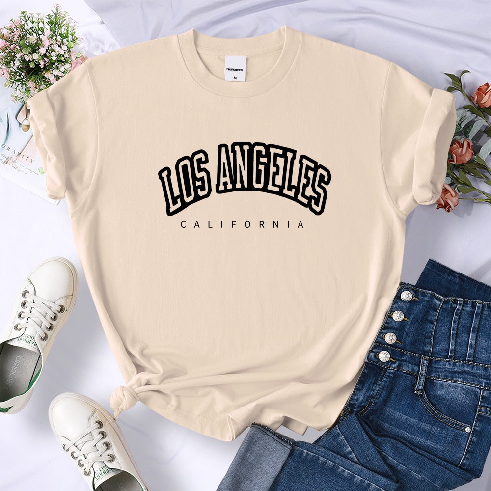 Los Angeles California Funny Letter Print Womens T-Shirt Street Breathable Short Sleeve Fashion Casual Clothes Summer Tshirts