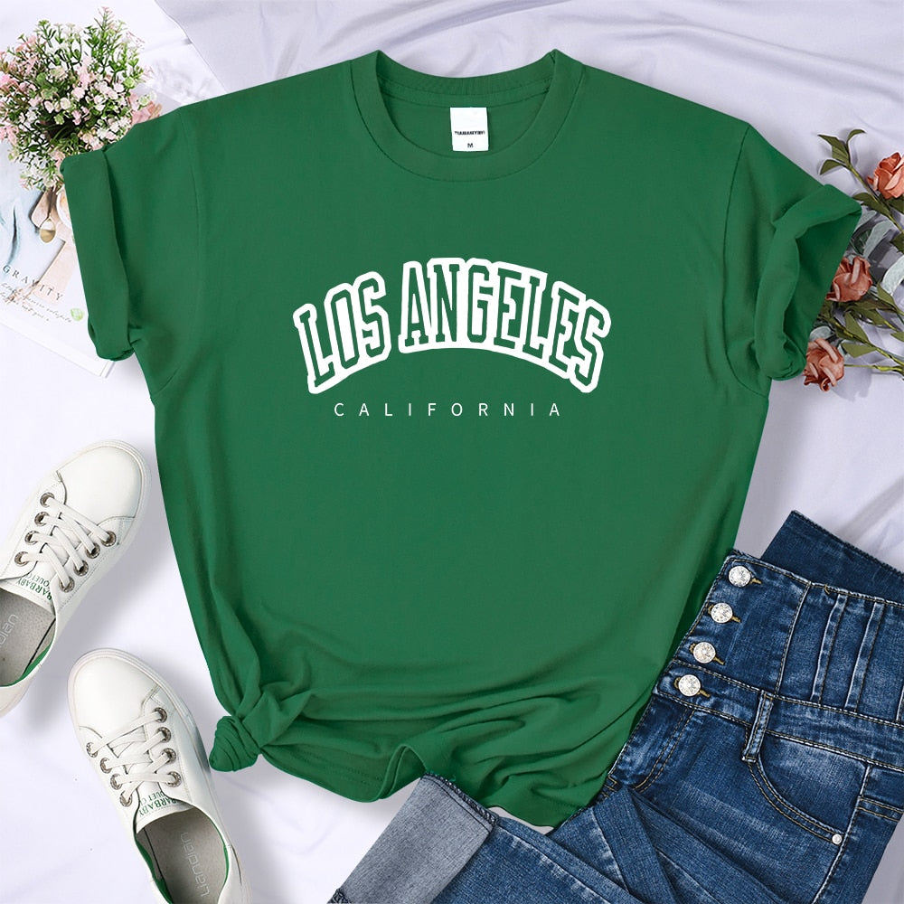 Los Angeles California Funny Letter Print Womens T-Shirt Street Breathable Short Sleeve Fashion Casual Clothes Summer Tshirts