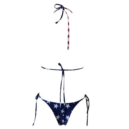 American Flag Swimsuit Women Micro Bikini Set Sexy Halter Bra G-string Bikini Split Swimwear Female Low Waist Bathing Suit