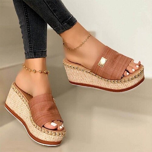 Back to school outfit  lovevop  Women Wedges Slippers  Ladies Hemp High Heels Platform Summer Women's Casual Woman Fashion Denim Female Peep Toe Beach Shoes