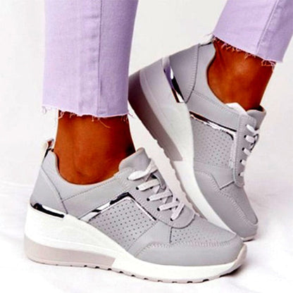 Back To School lovevop  Summer Women Sneaker Woman Lace Up Mesh Breathable Vulcanized Metal Wedges  New Female Sports Shoes Ladies Big Size Footwear