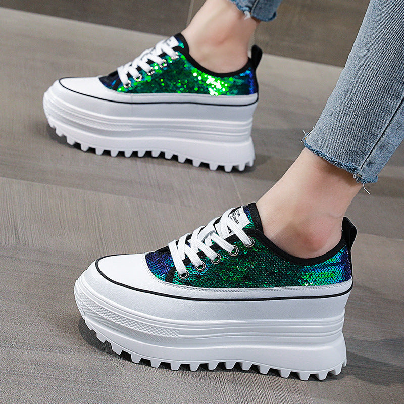 lovevop 7Cm Women Casual Shoes Genuine Leather Platform Wedge Women Fashion Sneakers Chunky Shoes Za Bling Bling Spring Autumn