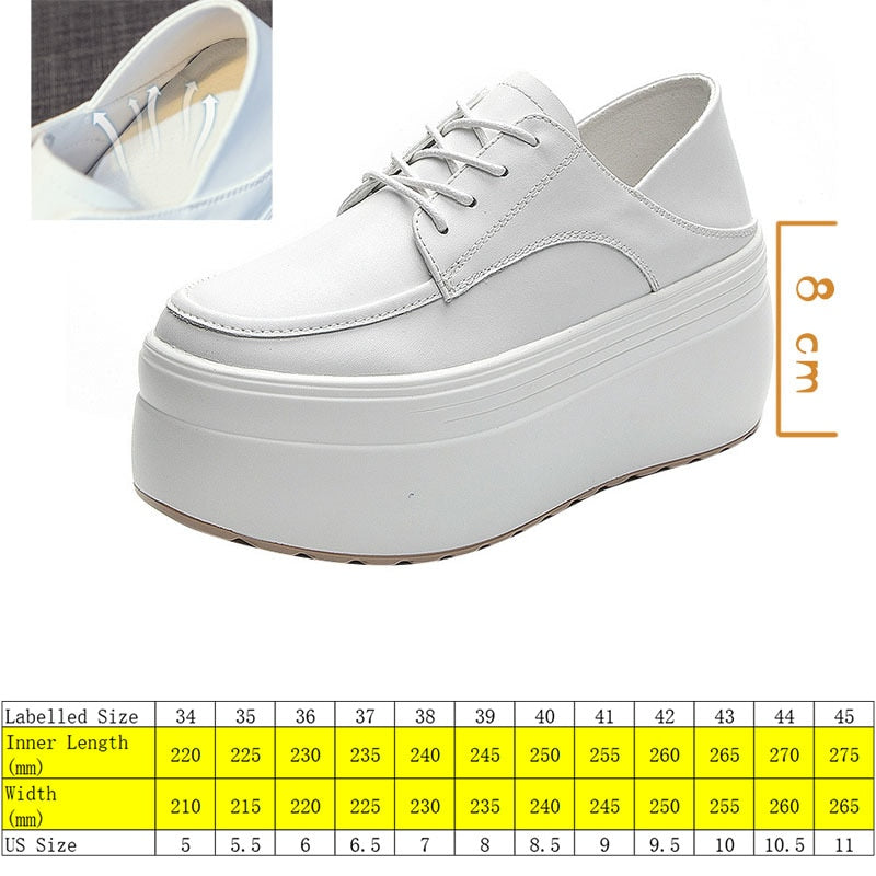 lovevop  8Cm Height Increased Genuine Leather Women Casual Shoes Chunky Sneakers Platform Flats Women Vulcanized Shoes Za Fashion