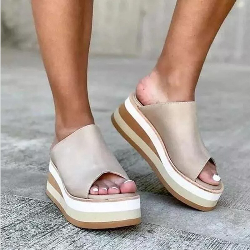 lovevop Summer Women Slippers Footwear Leather Sneaker Beach Female Platform White Sandals Slides Woman Wedge Flip Flops