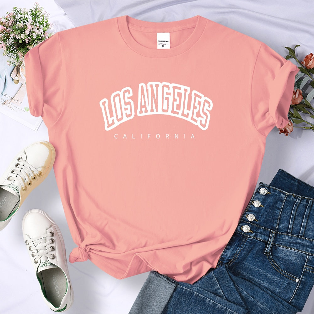 Los Angeles California Funny Letter Print Womens T-Shirt Street Breathable Short Sleeve Fashion Casual Clothes Summer Tshirts