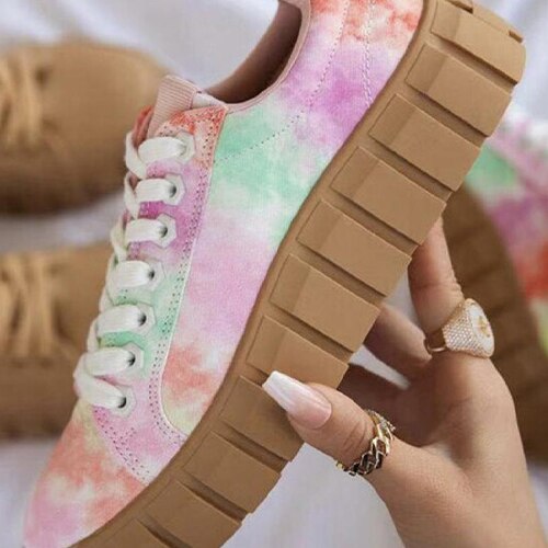 lovevop  Back to school  Women Mixed Color Sneakers Graffiti Vulcanized Woman Lace Up Canvas Flats Female Shoes Ladies Summer Footwear Plus Size 43