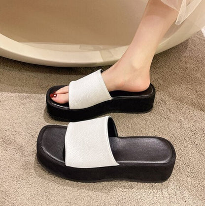 lovevop Flock Shoes Woman's Slippers Low Platform Slides Shale Female Beach Fashion  Summer Sabot Soft Luxury Hoof Heels Basic Rome